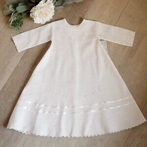 White Heirloom Gown Cotton Linen Hand Embroidery Pearls Beads Satin Ribbon NWT